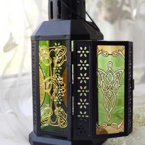 Hand Painted Green Glass Lantern: Art Nouveau Candle Holder, Elven Decor