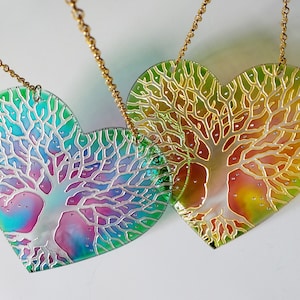 2 glass suncatchers &quot;Tree of Life&quot;, heart suncatchers with tree, tree of life suncatchers, window hangings