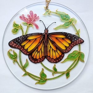 Monarch Butterfly Suncatcher – Stained Glass Window Hanging – Orange Butterfly Decor – Summer Gift for Nature Lovers