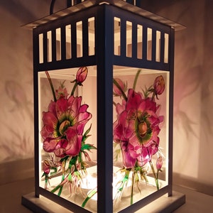 Hand painted glass lantern, Glass lamp, Candle holder, Table decor, Hand painted metal lantern, flower lamp, Stained Glass Candle Lantern image 8