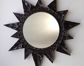 Sunburst mirror, Wood mirror, Decorative mirror, Round wall mirror, Accent mirror, Small mirror, wood carvings, Hanging mirror, Sun mirror