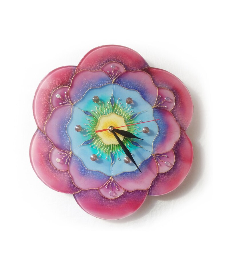 Hand painted glass wall clock Fantasy Flower glass painting Etsy