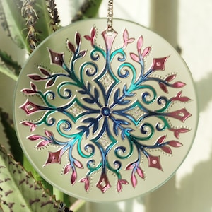 Glass snowflake mandala, glass snowflake, snowflake ornament, snowflake decor, glass ornament, snowflake window art, snowflake suncatcher