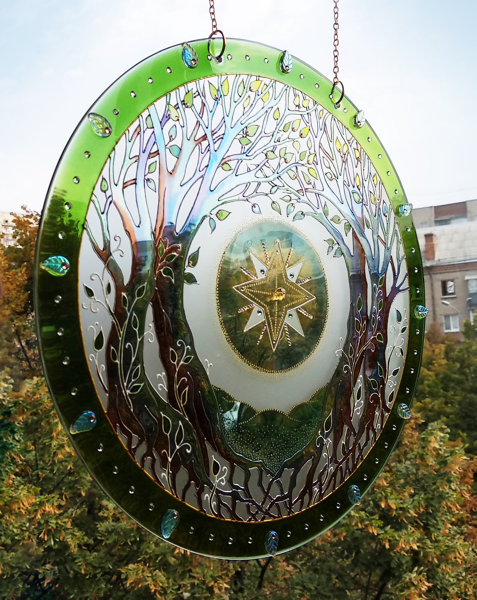 Glass Suncatcher Elven Forest Stained Glass Suncatcher Tree Etsy