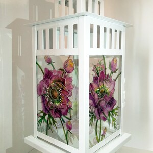 Hand painted glass lantern, Glass lamp, Candle holder, Table decor, Hand painted metal lantern, flower lamp, Stained Glass Candle Lantern image 4