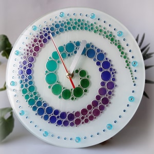 Colorful glass wall clock, round clock, painting on glass, modern wall clock, silent clock, unique wall clock, wall clock unique