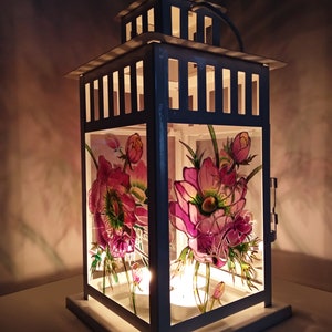 Hand painted glass lantern, Glass lamp, Candle holder, Table decor, Hand painted metal lantern, flower lamp, Stained Glass Candle Lantern image 2