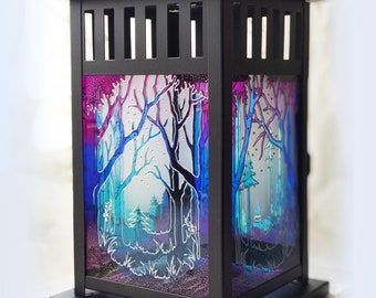 Magical forest lantern, hand painted lantern, elven lantern, elven decor, stained glass lamp, Enchanted forest, fairy forest, elven, elvish