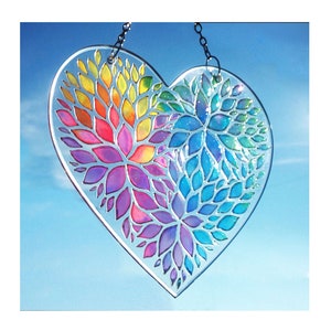 Rainbow suncatcher, rainbow heart, glass suncatcher, heart suncatcher, stained glass heart, rainbow ornament, stain glass heart suncatchers