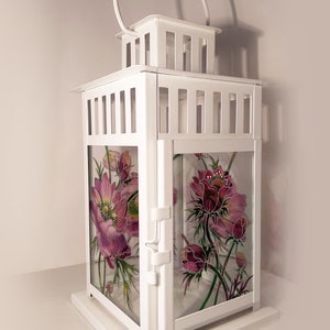 Hand painted glass lantern, Glass lamp, Candle holder, Table decor, Hand painted metal lantern, flower lamp, Stained Glass Candle Lantern image 3