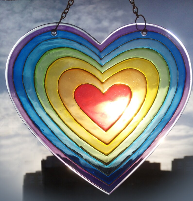 Window Hanging Gift Hand Painted Glass Suncatcher Valentine's Day gift