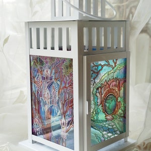 Hand Painted Elven Glass Lantern: Indoor Candle Holder