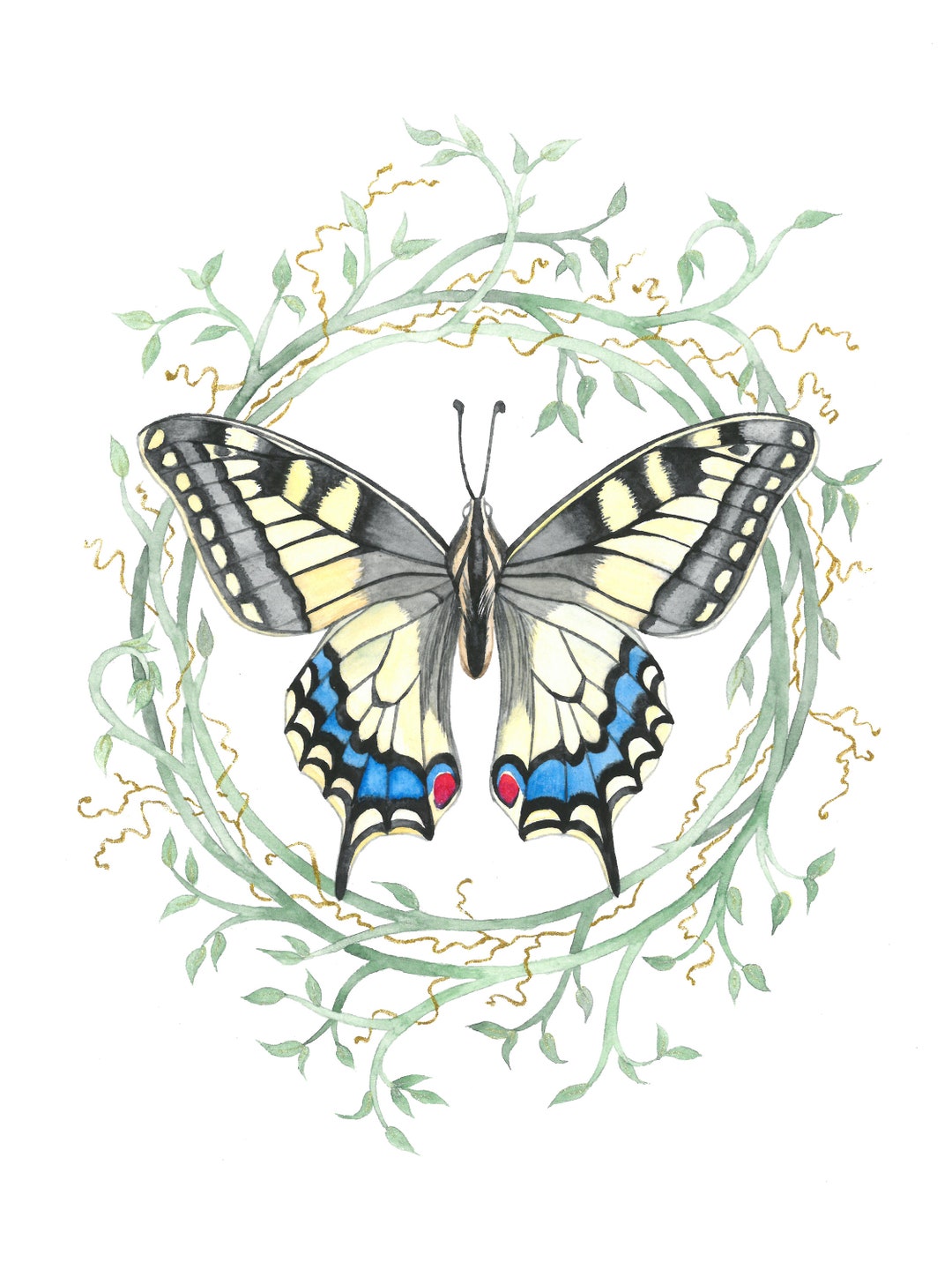 Butterfly Papilio Machaon Watercolor Printable Wall Art Etsy