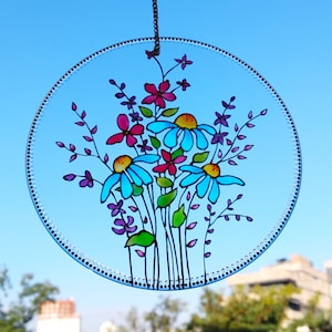 Wildflowers painting, wildflowers, wildflower suncatcher, stained glass window hangings, wildflower wall art, stained glass flower, flowers