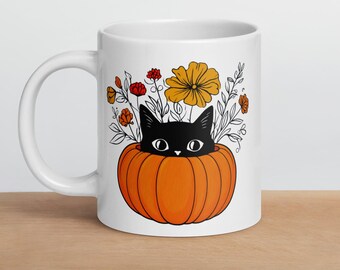 Pumpkin Fall Coffee Mug, Fall Mug, Cat Pumpkin Mug, Halloween Mug, Black Cat Mug, Halloween Cat Mug, Hello Pumpkin Mug, Pumpkin Spice Mug