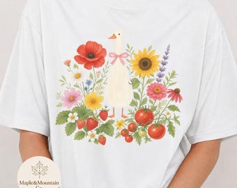 Cottagecore Goose Tshirt, Flower Garden Graphic Shirt, Women’s Cottagecore Top, Spring Summer Tee