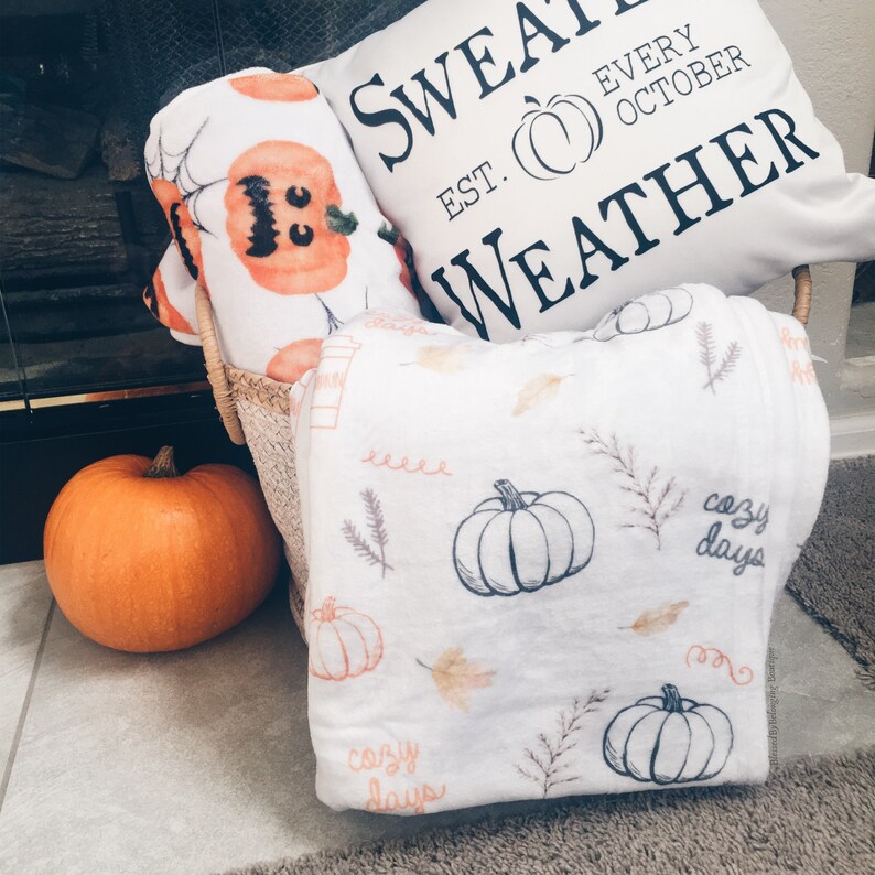 Fall Throw Blanketcozy Days Blanketpumpkin Blanketpumpkin Etsy