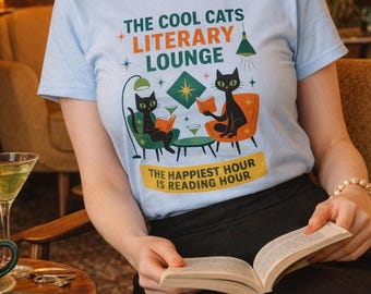 Cool Cats Literary Lounge Tee | Reading Hour Shirt, Book Lover Gift, Cat Lover Apparel, Bookish T-Shirt, Literary Cat Design