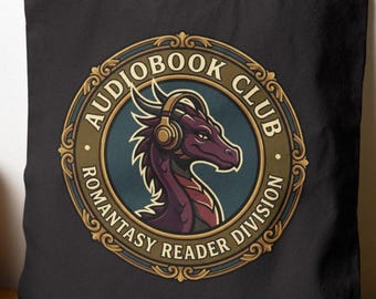 Audiobook Club Dragon Emblem Tote Bag | Romance Fantasy Reader Division, Audiobook lover bag, Romantic Fantasy reader gift, spicy reading