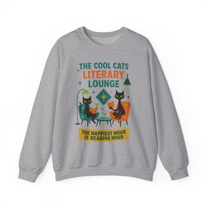 Cool Cats Literary Lounge Sweatshirt | Book Lover Cat Owner Apparel, bookish clothing, reading sweatshirt, mid century modern, atomic cat image 5