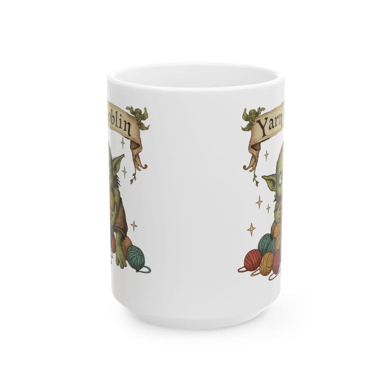 Mug lutin en fil de fer | Tasse en céramique de 15 oz avec un joli lutin au crochet et du fil, tasse amateur au crochet, tasse à café en tricot, récupérateur de fil image 6