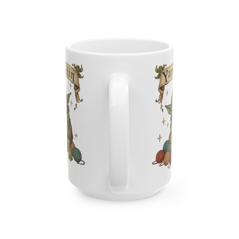 Mug lutin en fil de fer | Tasse en céramique de 15 oz avec un joli lutin au crochet et du fil, tasse amateur au crochet, tasse à café en tricot, récupérateur de fil image 5