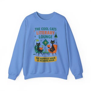 Cool Cats Literary Lounge Sweatshirt | Book Lover Cat Owner Apparel, bookish clothing, reading sweatshirt, mid century modern, atomic cat image 9
