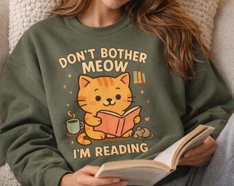 Cute Cat Reading Sweatshirt | Bookish Crewneck | Gift for Book Lovers, Cat Owners, Reading Enthusiasts, Funny Book Sweatshirt