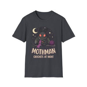 Mothman Crochets at Night Crochet Mothman T-Shirt | Cryptid Goth Crochet, crocheting tshirt, crytpid lover, crocheter gift image 9