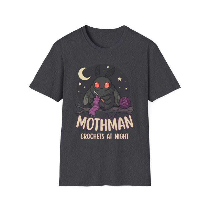 Mothman Crochets at Night Crochet Mothman T-Shirt | Cryptid Goth Crochet, crocheting tshirt, crytpid lover, crocheter gift image 9