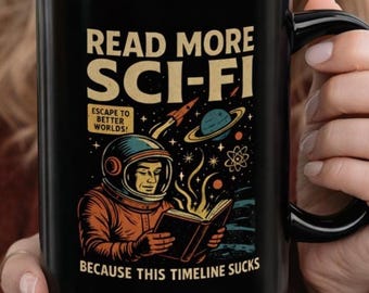Sci-Fi Reader Black Mug - Gift for Book Lovers, 15oz mug