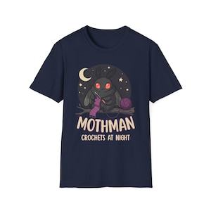 Mothman Crochets at Night Crochet Mothman T-Shirt | Cryptid Goth Crochet, crocheting tshirt, crytpid lover, crocheter gift image 6