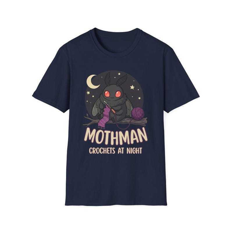 Mothman Crochets at Night Crochet Mothman T-Shirt | Cryptid Goth Crochet, crocheting tshirt, crytpid lover, crocheter gift image 6