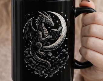 Celestial Dragon Reading Mug - Fantasy Art Coffee Cup, Gift for Fantasy Reader, Bookish Mug, 15oz mug