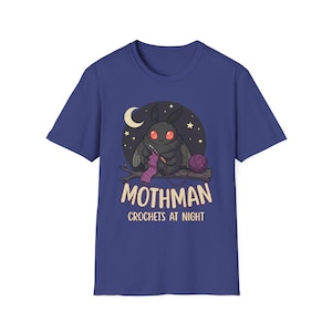 Mothman Crochets at Night Crochet Mothman T-Shirt | Cryptid Goth Crochet, crocheting tshirt, crytpid lover, crocheter gift image 5