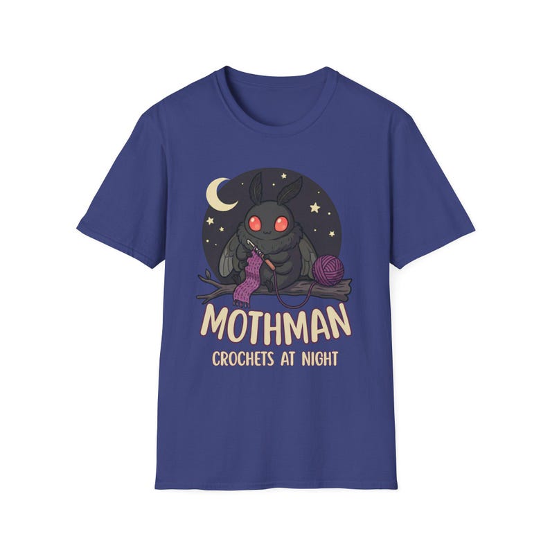 Mothman Crochets at Night Crochet Mothman T-Shirt | Cryptid Goth Crochet, crocheting tshirt, crytpid lover, crocheter gift image 5