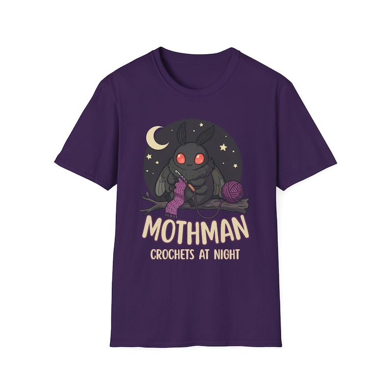 Mothman Crochets at Night Crochet Mothman T-Shirt | Cryptid Goth Crochet, crocheting tshirt, crytpid lover, crocheter gift image 7