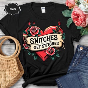 Camiseta Snitches Get Stitches, camiseta gráfica divertida, presente para amigos, roupa casual, camisa statement, presente de aniversário
