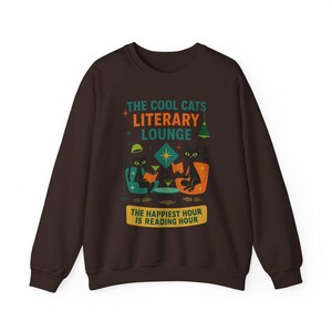 Cool Cats Literary Lounge Sweatshirt | Book Lover Cat Owner Apparel, bookish clothing, reading sweatshirt, mid century modern, atomic cat image 6