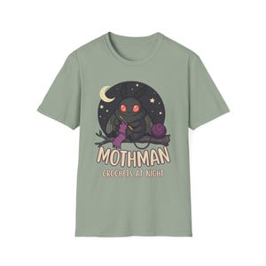 Mothman Crochets at Night Crochet Mothman T-Shirt | Cryptid Goth Crochet, crocheting tshirt, crytpid lover, crocheter gift image 8