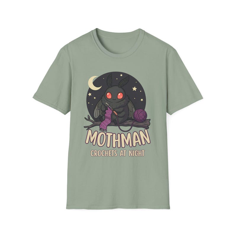 Mothman Crochets at Night Crochet Mothman T-Shirt | Cryptid Goth Crochet, crocheting tshirt, crytpid lover, crocheter gift image 8