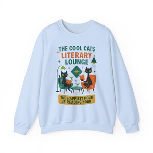 Cool Cats Literary Lounge Sweatshirt | Book Lover Cat Owner Apparel, bookish clothing, reading sweatshirt, mid century modern, atomic cat image 8