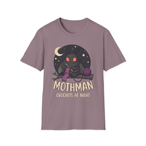 Mothman Crochets at Night Crochet Mothman T-Shirt | Cryptid Goth Crochet, crocheting tshirt, crytpid lover, crocheter gift image 10