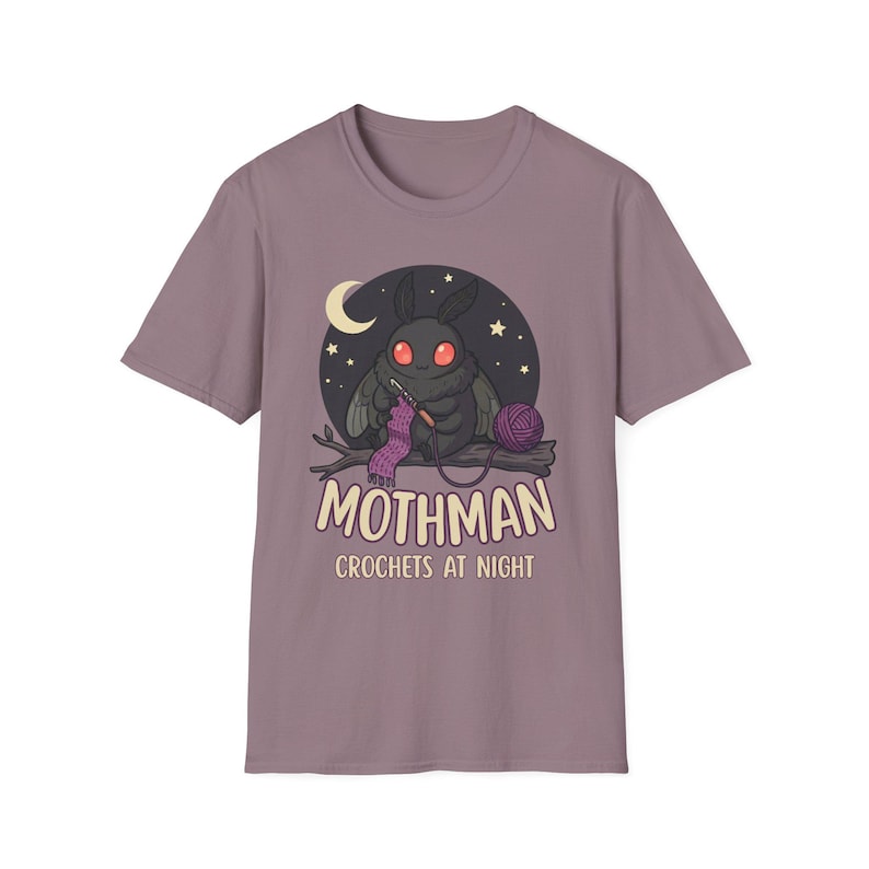 Mothman Crochets at Night Crochet Mothman T-Shirt | Cryptid Goth Crochet, crocheting tshirt, crytpid lover, crocheter gift image 10