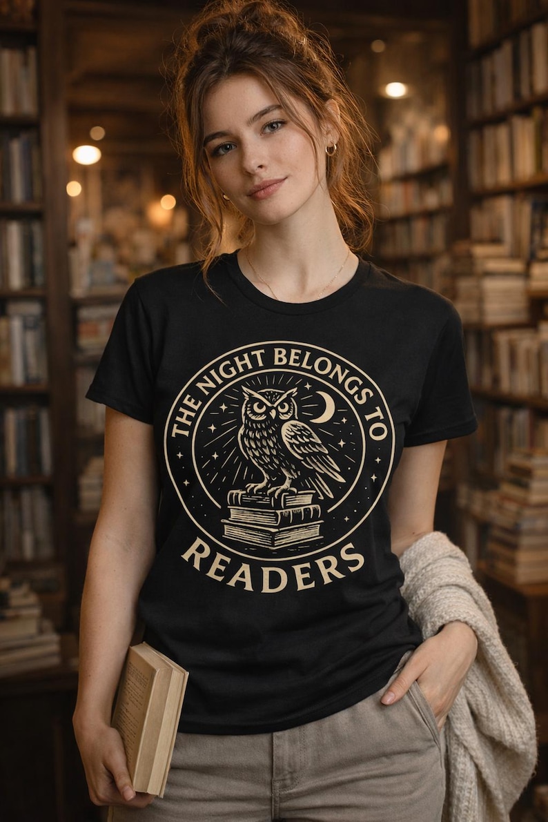 Book lover Tshirt, Night Owl Reader shirt, The Night Belongs to Readers, Literary Apparel, Bookish tee image 1