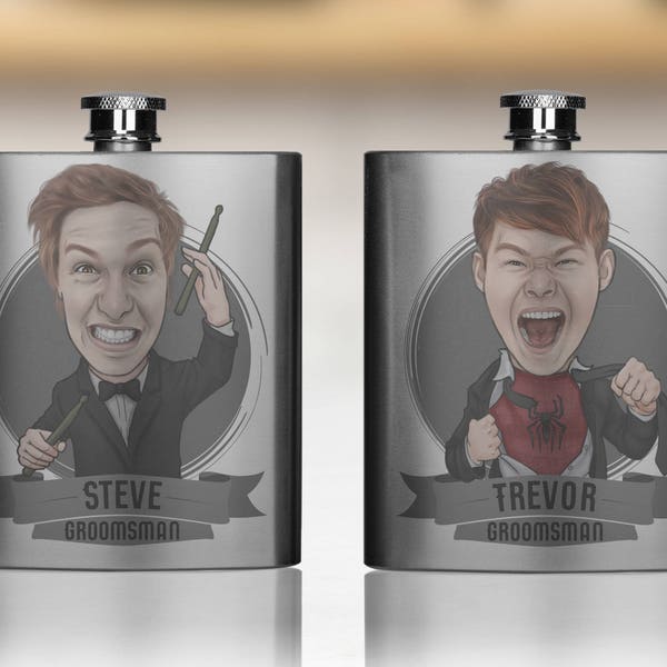 Personalized Flasks For Groomsmen, Best Man Flasks, Custom photo Flasks, Wedding Flasks, Portrait Flasks, Stainless Steel Hip Flask