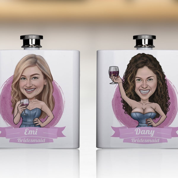 Bridesmaid Gifts Hand Drawn Personalized Flask, Maid of Honor Gift, Matron Of Honor Gift