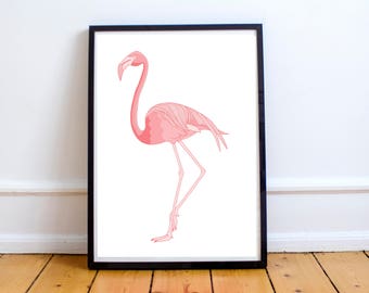 illustration print - nursery print - flamingo - art prints - wall art prints - A3 bird print - line drawing print - baby wall art kids gift