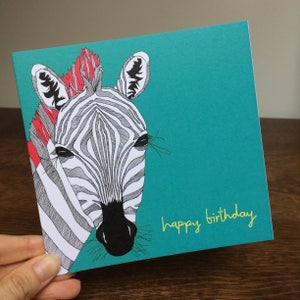 HAPPY BIRTHDAY hand drawn card illustrated card birthday card blank cards illustration funny cards zebra animal card safari image 3