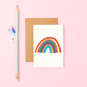 Mini Regenbogen Karte | Netter positiver Gruß | Kleine fröhliche Note | Winzige Dankeskarte | "Happy Stationery ""Happy Stationery"" Schrullig Mini Karte."